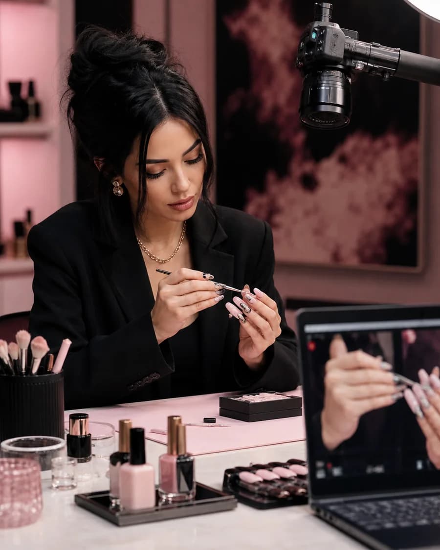 An independent nail artist teaching her signature technique