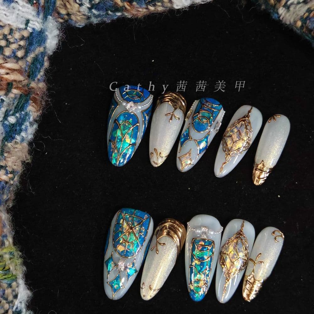 Tibetan Princess Exotic Press-On Nails – Church Window Patterns & Western Regions Inspired Handmade Nail Art