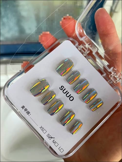Aurora Chrome Press On Nails Holographic Mirror Metallic Short Square Set image