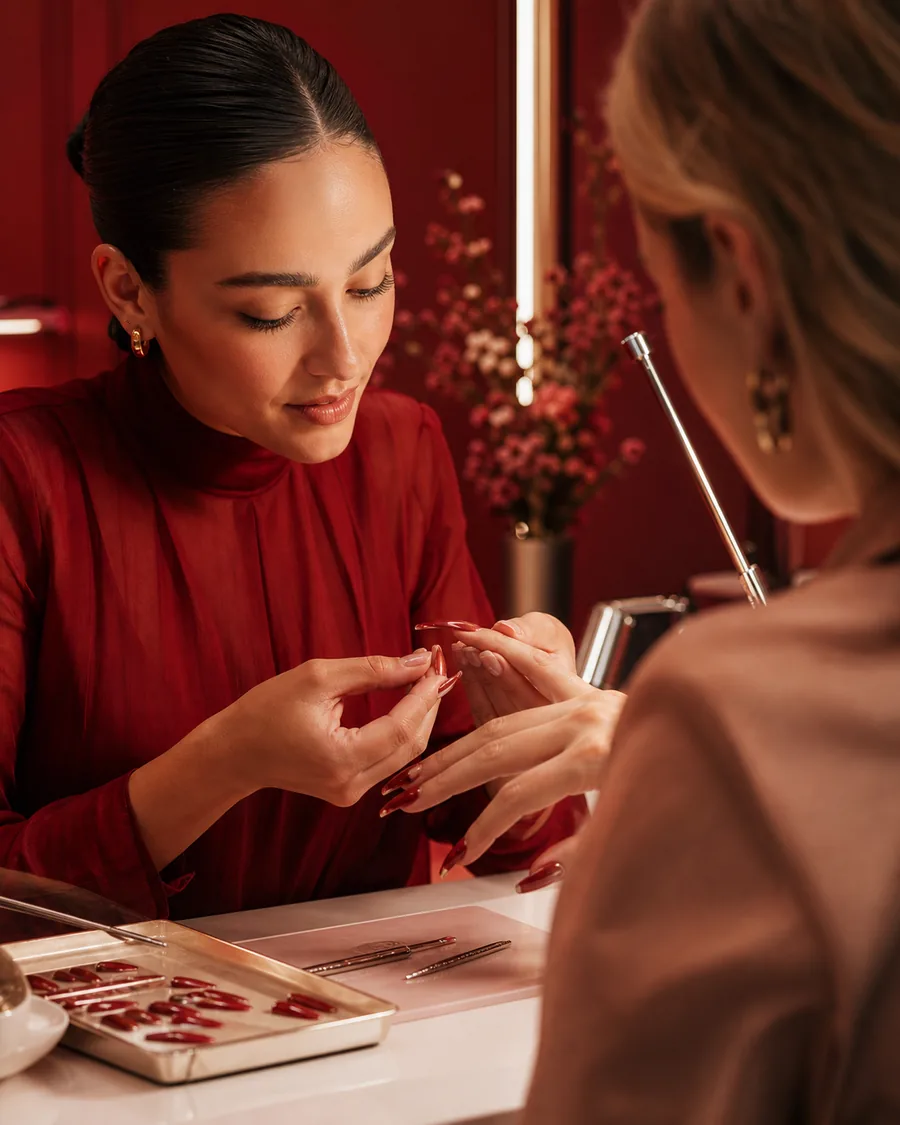 A nail artist fitting a client in a GLAZEM salon